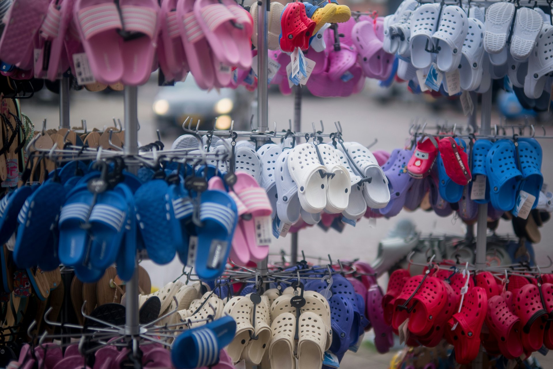 Summer sandals and accessories on display