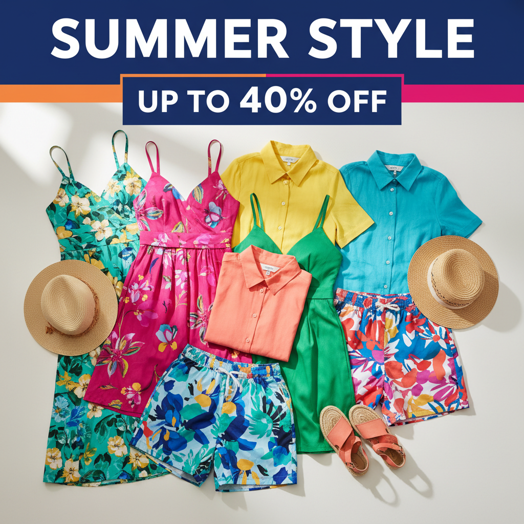 Colourful summer clothing rack in store