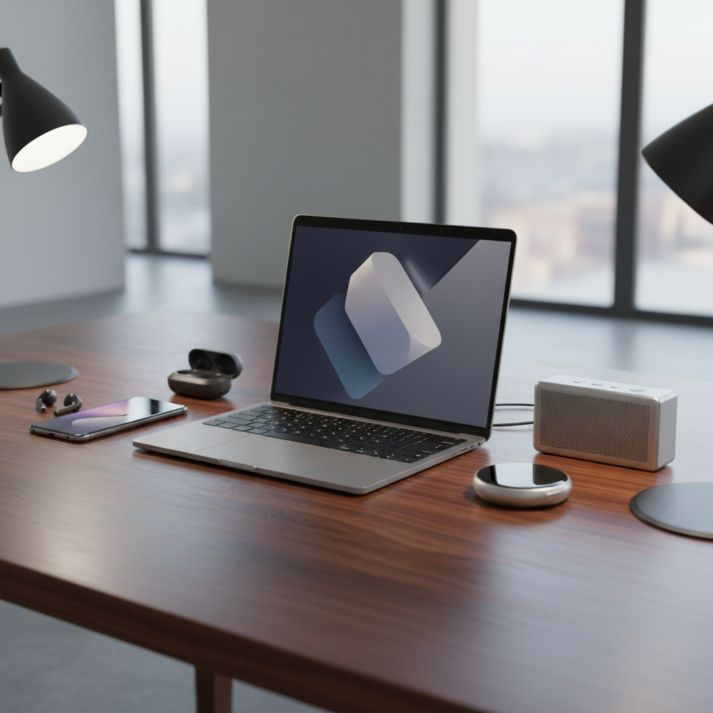 Modern electronics including laptop and smartphone on desk